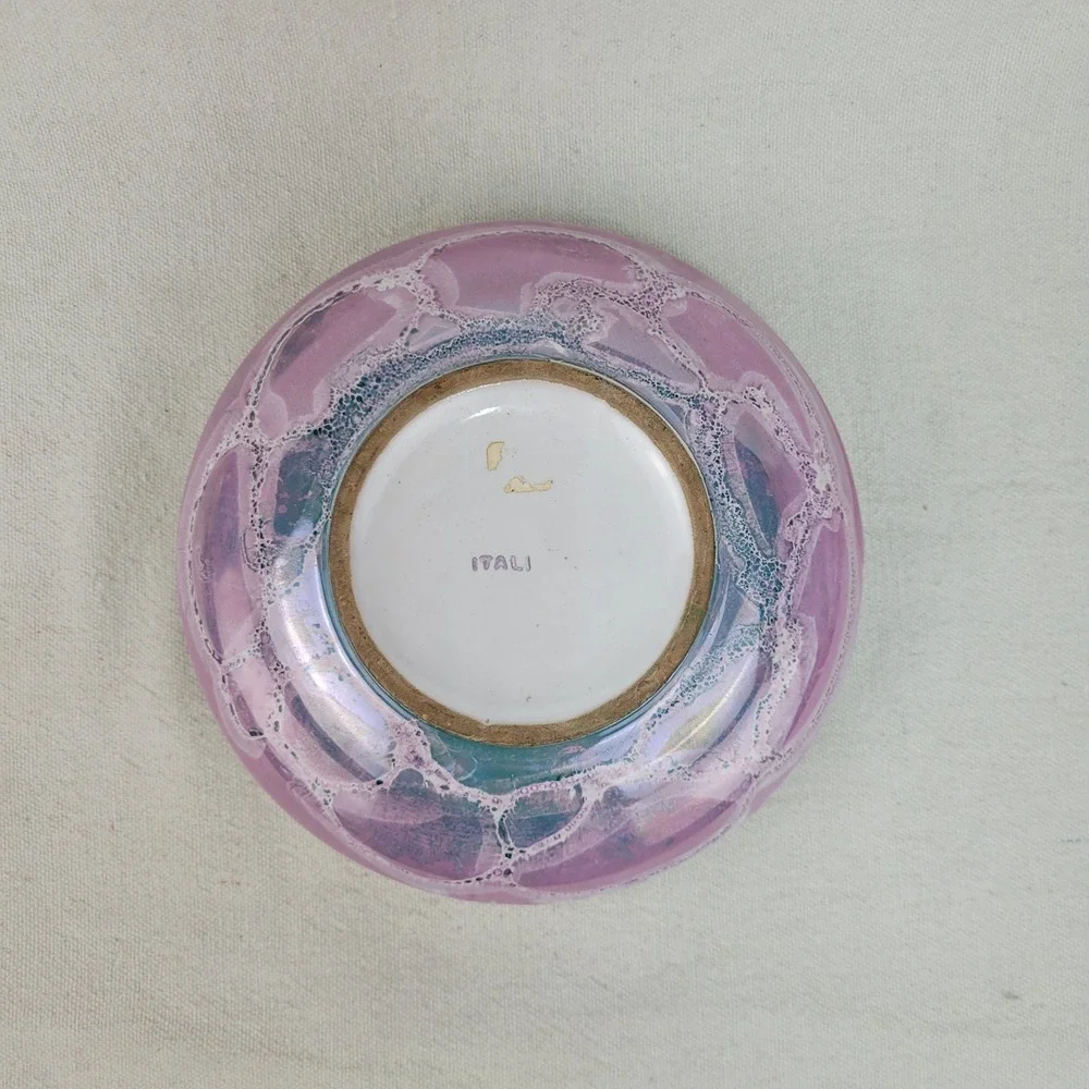 Vintage Italian Iridescent Ikebana Vase Mid Century‎ Pink Green Gold Rim